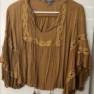 Boho Brown Top Anthropologie Blue Tassel